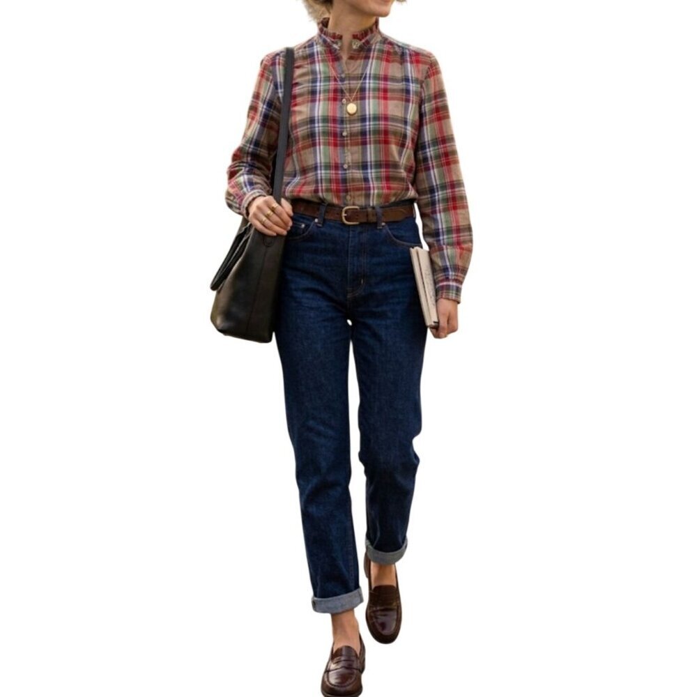 Vintage Americana Plaid Button Shirt Western Academia